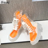 Women Ankle Boots Transparent Thick Sole Waterproof Ankle Boots Women Transparent Heel Booties Sexy Women Rain