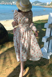 Floral Dress Slim Long Sleeve Elegant Dress Woman Vintage Beach Evening Party Dress Korean Fashion 2023 Spring Casual