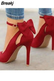 Women Pointed Toe High Heels Woman Thin Heels Ladies Sexy Pumps Ladies Buckle Strap Female Fashion Bowknot Shoes Plus Size