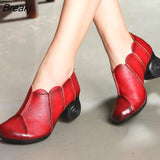 Women Pumps Genuine Leather High Heel Shoes Genuine Leather Thick Heels Handmade Shoe Vintage