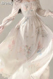 Elegant Floral Midi Dress Woman Party Beach Style Long Sleeve Dress Boho One Piece Dress Korean Fashion 2023