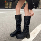 Winter Khaki Women High Heels Knee High Boots Fashion Designer Chunky Shoes Sexy Long Boots Botas Mujer platform