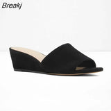 Women Slippers Elegant Summer 3cm Velvet Mules Wedge Sandals Slippers Open Toe High Heels Casual Dress Woman