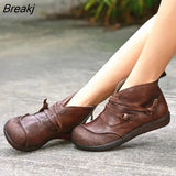 Winter Retro Women Boots Fashion Genuine Leather Ankle Boots Zapatos De Mujer Vintage Warm Botas Botines