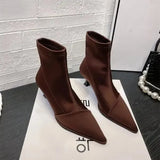 Women Boots High Heels Shoes Luxury Designer Boots-Women Stiletto Ankle Pointy Fashion Stockings Rubber 2024 Ladies Lace-Up