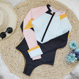 2025 New Long-Sleeved Swimsuit Women's Surfsuit Integrated Multi-Color Splicing
