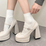 High Heels Mary Jane Shoes Women 2024 Patent Leather Platform Pumps Woman Elegant Solid Office Heels Thick-Heeled