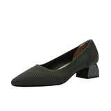 Women's Pointed High Heels Knit Breathable Comfortable Shallow Anti-skid Work Shoes Fashionable and Beautiful Square Heel
