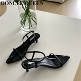 Shoes Women Sandals Thin Low Heels Sandals Pointed Toe Narrow Band Simple Sandal Ankle Strap Lady Pumps 2023