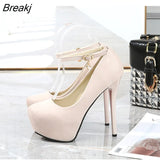Women Platform Pumps Shoes Sexy Round Suede Sexy Rhinestones Buckle High Heels Shoes Wedding Party Shoes Zapatillas