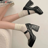 Beige Platform Pumps for Women Super High Heels Buckle Strap Mary Jane Shoes Woman Thick Heeled Wedding Party Shoes