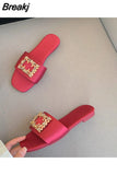 Women's Slippers Summer 2023 Rhinestones Flat Elegant Sandals Female Fashion Outdoor Beach Shoes Slides Chanclas Mujer