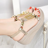 Summer New Slope Heel Sandals Women's Water Drill High Heel Thick Sole Fashionable Muffin Bottom Leather Korean Version Of