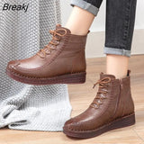 Winter Women Rubber Boots Ladies Genuine Leather Shoes for Women Wedges Ankle Boots Female Solid Retro Botas De