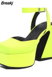 Chunky Heeled Satin Ankle Strap Pumps 2023 Spring Summer High Heel Wedding Shoes Walking Comfy Women Sandal Big Size