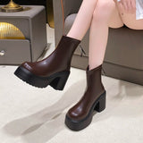 Women Chunky High Heels Ankle Boots Pu Leather Thick Platform Gothic Booties Woman Back Zipper Short Boots Female