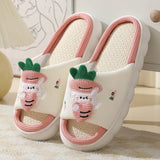 Cute Frog Home Slippers for Women Thick Sole Non Slip House Shoes Woman Cotton Linen Couple Indoor Slippers Funny