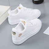 Women Casual Shoes New Spring Fashion Embroidered White Breathable Flower Lace-Up