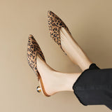 Design Feeling Of The New 2023 Pointed Thin-Heeled Baotou Semi-Heel Slippers Female Leopard Pattern