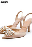 Party Shoe and Bag Set Sexy Heels Shallow Mouth Pointed Pumps Lace-Up Sandals Ladies Slip on Golden Crossdressers
