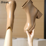 Boots for Women Fashion Chunky Heels Ankle Boots Female Winter White Warm Plush Short Boots Shoes Ladies High Heel
