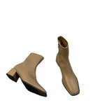 High-Heeled Square Head Thin French Short Boots Women's Shoes 2024 New Spring And Autumn Single Boots Brown Martin