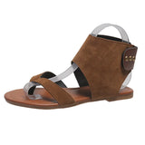 Breakj Sandals Women 2025 Summer New Retro Frosted Jacket Roman Shoes Magic Flat
