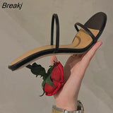 New Fashion Elegant Red Flowers Open Toe Rose Sandals Women's Stiletto High Heels Slippers Luxury Sandals Style Sexy