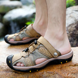 Men Summer Sandals Leather Outdoor Beach Shoes Pure Handmade Shoes Fashion Big Size Slippers Men Luxury Casual