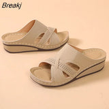 Summer Shoes Woman Outer Wear Non-slip Plus Size Wedge Retro Breathable Hollow Women Slippers Beach Ladies