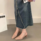 Thick-Heeled Sandals 2024 Spring And Summer Korean Version Of The New Medium-Heeled Lacquered Leather High-Heeled Shoes Tripped With Bright Leather
