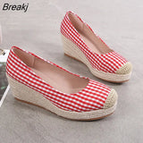Fashion Wedges Heels Shoes Women Canvas Footwear Spring Summer Casual Women Shoes Plaid Ladies Wedge Heel 7cm