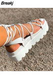 Woman Gladiator Sandals Ladies Wedge Shoes Female Lace Up Platform Women Cross Straps Boots Thick