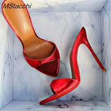 Horsehair Slippers Women Shoes Super-high Heel Stiletto Sandals Party Runway Pointed Peep Toe Women's Sandals Big Size