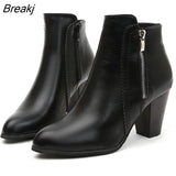 Women Ankle Boots Spring High Heels Faux Suede Plus Size Short Boot Zipper Chunky Thick Heel Shoes Ladies Casual Shoes