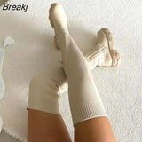 2021 NEW Knee-high Boots Women's Thick Heel Slim Winter Plus Velvet Stretch Boots High Heel Large Size Suede