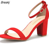 Women High Heels Sandals Women New Summer Shoes Woman Fashion Buckle Strap Square Heel Flock White Open Toe