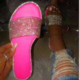 Breakj Summer Women's Flat Bottom Slippers Large Code New Bright Drill Flat Bottom Slippers Women Cold