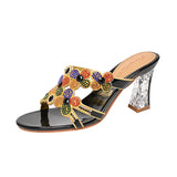 Slippers Full Of Diamond High Heels Women's New Fashion Thick Heels Wear Fashionable Sexy Slippers In The Summer Of