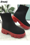 New Couple Sock Shoes Women Thick-soled Casual fly woven mesh Knitted Short Boots female Floater sneakers women