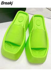 Summer Luxury Women's New Square Toe Wedge Heel Clip Toe Herringbone Slippers Women's Large High Heel