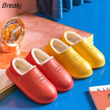 Winter Cotton Slippers Waterproof Female Home Warm Women Shoes Indoor Outdoor Boots Leather Soft Bread Home Cotton