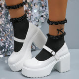Super High Heels Mary Jane Shoes for Women Patent Leather Chunky Platform Pumps Woman Gothic Buckle Strap Lolita