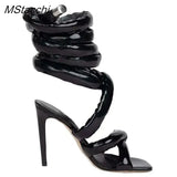 Snake Strap Long Shoes Women's Sandals Summer 2024 Sexy Stiletto Heel Stripper Shoes Star Style Slingback Heeled