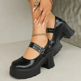 High Heels Mary Jane Shoes for Women White Patent Leather Platform Pumps Woman Ankle Strap Chunky Heel Uniform Dress