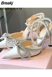 Sequined Bowknot Women's Sandals Sexy Ankle Strap High Heels Pumps Female Sandals 2023 Summer Wedding Nightclub