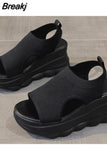 Straps Espadrilles Platform Clogs Wedge Female Shoe 2023 Women's Open Toe Increasing Height High Heels Muffins shoe