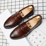 Brand Penny Loafers men Casual shoes Slip on Leather Dress shoes big size 38-46 Brogue Carving loafer Driving