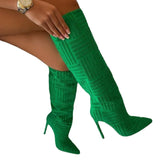 Brand Autumn Winter Knee High Boots Women Sexy Party Mature Thin High Heels Women's Boots Flock INS Club Female Trendy