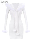 Bodycon Y2k Mini Dress Party 2023 Winter Pure Color One Piece Dress Korean Fashion Slim French Elegant Casual Dress